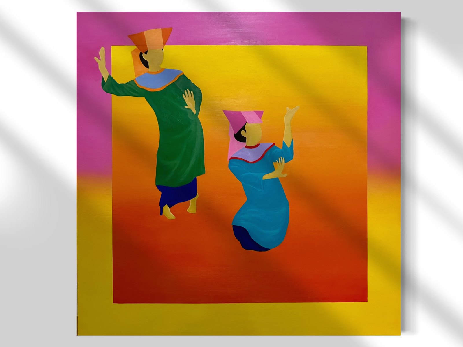 Two dancers from Tarian Negeri Sembilan, an oil painting by Sharifah Bahiyah